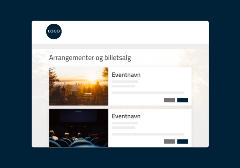 Et eventsite med billetsalg og tilmelding til to events.