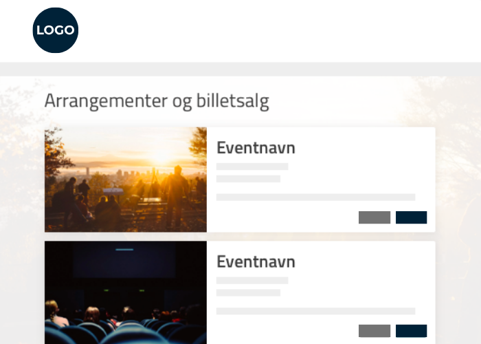 Et eventsite med billetsalg og tilmelding til to events.